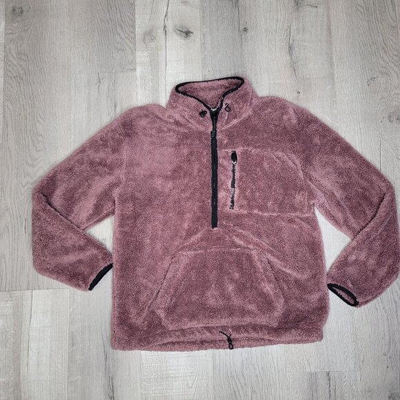 Victoria’s Secret Pink women’s mauve faux fur half zip pullover fleece jacket M - Picture 2 of 6